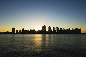 Hudson River Prints: Lower Manhattan skyline at dawn across the Hudson River