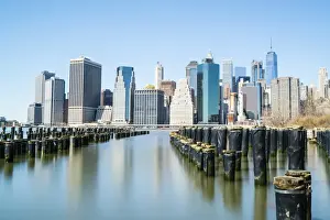 East River Prints: Lower Manhattan skyline viewed from Brooklyn side of East River, New York City, United