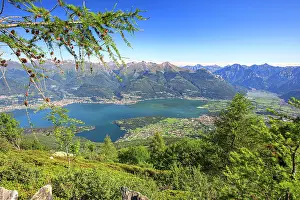 Valtellina Prints: Lower Valtellina and blue Lake Como view from the green meadows of Monte Legnoncino