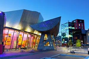 Concrete Prints: The Lowry Centre at dusk, Salford Quays