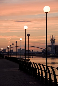 Lamp Prints: Lowry footbridge and canal in the evening, Salford, Manchester, England
