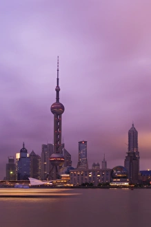 Lujiazui Finance and Trade zone, with Oriental Pearl Tower, and Huangpu River