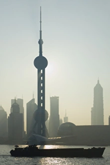 Lujiazui Finance and Trade zone, with Oriental Pearl Tower, and Huangpu River