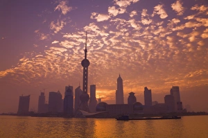 Lujiazui Finance and Trade zone, with Oriental Pearl Tower, and Huangpu River