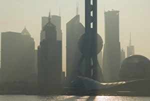 Lujiazui Finance and Trade zone, with Oriental Pearl Tower, and Huangpu River
