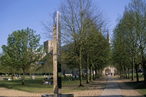 Winchester Prints: Luminous Motion sculpture near cathedral, Winchester, Hampshire, England