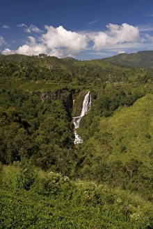 Sinelese Prints: Lush highland countryside and waterfall in the Hill