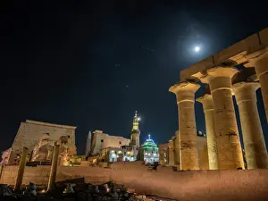 Luxor Thebes Prints: The Luxor Temple at night, under a full moon