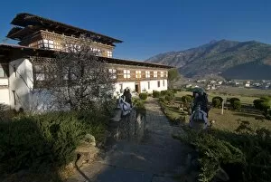 Images Dated 12th April 2009: Luxury hotel in a former tsong (old castle), Paro, Bhutan, Asia