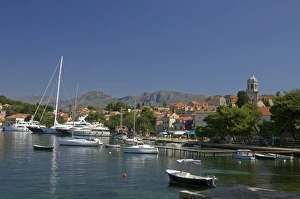 Cavtat Prints: Luxury yachts moored in the harbour, Cavtat, Dalmatia, Croatia, Europe