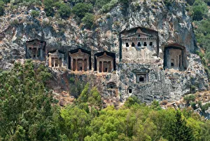 Asia Minor Prints: Lycian Rock Tombs of Caunos, near Dalyan, Aegean, Anatolia, Turkey, Asia Minor, Eurasia