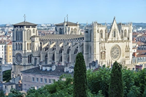 Lyon Prints: Lyon Cathedral (Saint John the Baptist Primatial), Lyon, Rhone, France, Europe