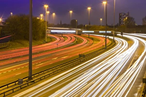 Motorway Prints: M8 Motorway trail lights, Glasgow, Scotland, United Kingdom, Europe