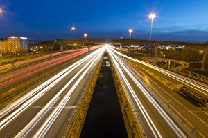 Motorway Prints: M8 Motorway trail lights, Kingston Bridge, Glasgow, Scotland, United Kingdom, Europe