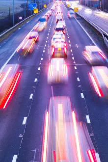 Motion Blur Prints: M8 Traffic trail lights and roadworks, Glasgow, Scotland, United Kingdom, Europe