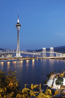 Images Dated 14th August 2008: Macau Tower at dusk, Macau, China, Asia