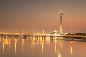 Macau Prints: Macau Tower at sunset, Macau, China, Asia