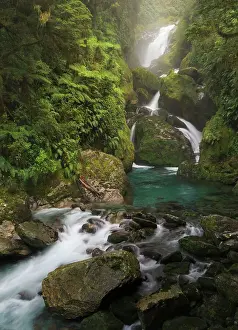 Waterfall Prints: Mackay Falls along the Milford Track in the South Island New Zealand