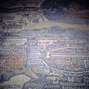 Images Dated 27th July 2008: Madaba Mosaic Map, 6th century AD, detail showing Jerusalem, Madaba, Jordan