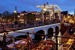 Bridges Prints: Magere Brug (Skinny Bridge) at dusk, Amsterdam, Holland, Europe