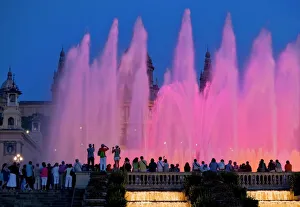 Montjuic Prints: Magic fountain and Palace of Montjuic, Barcelona, Catalonia, Spain, Europe