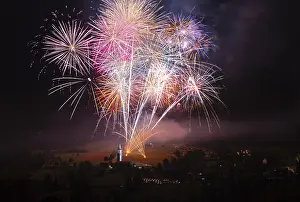 Emilia Romagna Prints: Magnificent fireworks over a small countryside church in Val d'Aiano