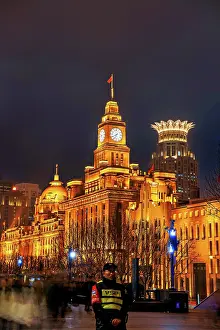 Nightlife Prints: Magnificent view of brightly lit heritage buildings along the Bund at night