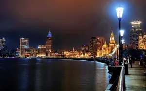 Nightlife Prints: Magnificent view of the Bund at night along the Huangpu River, Shanghai, China