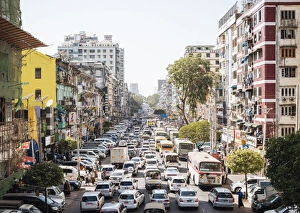 Burma Prints: Mahabandoola Road, Yangon (Rangoon), Myanmar (Burma), Asia