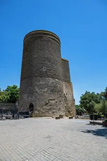Spot Prints: Maiden Tower stands tall against the blue sky in the historic city of Baku, Azerbaijan