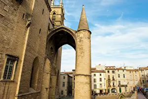 Peter Prints: Main entrance of Cathedral of Saint Peter with surrounding buildings and sky in Montpellier