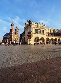 Cracow Prints: Main Market Square, St. Mary Basilica and Cloth Hall, Cracow, Lesser Poland Voivodeship