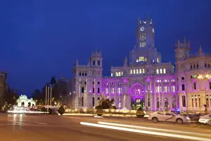 Head Lights Prints: Main Post Office Building (Palacio de Communicaciones) illuminated in the evening