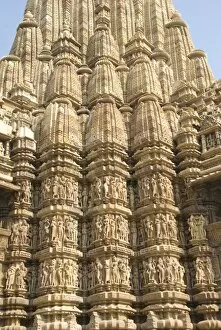 Detail of the main spire with some of the 646 erotic figures carved in sandstone on the Kandariya Mahadeva Temple