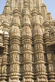 Images Dated 1st January 2009: Detail of the main spire with some of the 646 erotic figures carved in sandstone on the Kandariya Mahadeva Temple