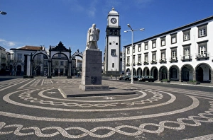 Sao Miguel Prints: Main square with Cabral statue