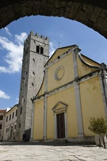 The main square with St. Stephen`s Church, Motovun, Istria, Croatia, Europe