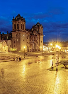 Peruvian Culture Prints: Main Square at twilight, Old Town, UNESCO World Heritage Site, Cusco, Peru, South America