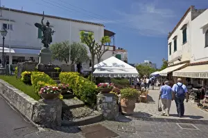 Anacapri Prints: Main street of Anacapri in early morning summer sunshine, Isle of Capri