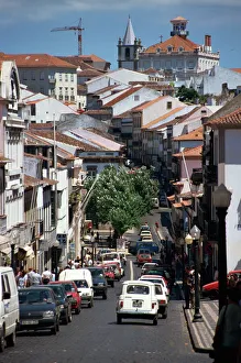 Street Scenes Prints: Main street in Angra do Heroismo, Terceira, Azores, Portugal, Atlantic, Europe
