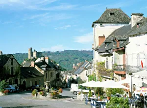 Main street and castle of Najac in the valley of the River Aveyron, Najac
