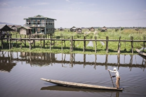 Shan State Prints: Maing Thauk Bridge, over 1000 years old, at Inle Lake, Shan State, Myanmar (Burma), Asia