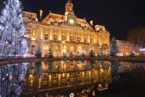 Political Building Prints: The Mairie (town hall) of Tours lit up with Christmas lights