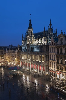 Grand Place Prints: Maison du Roi at dusk, Grand Place, UNESCO World Heritage Site, Brussels, Belgium, Europe