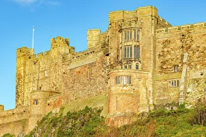 Vacation Spot Prints: Majestic ancient castle on a hill with clear blue sky