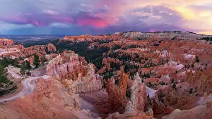 Amphitheater Prints: A majestic colorful sky during a summer sunset in Bryce Canyon National Park