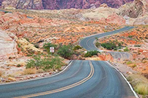A majestic road crossing the beautiful Valley of Fire, Nevada, United States of America, North America