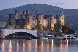 Majestic ruins of Conwy Castle in evening light, UNESCO World Heritage Site, Clwyd, Wales