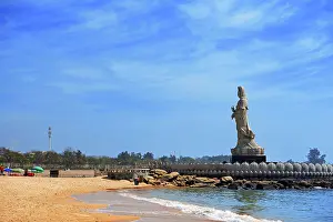 Shishi Prints: Majestic statue of Guanyin (Goddess of Mercy) by the sea