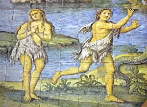 Images Dated 26th April 2010: Detail of majolica tiled floor depicting earthly paradise in Church of San Michele Arcangelo by